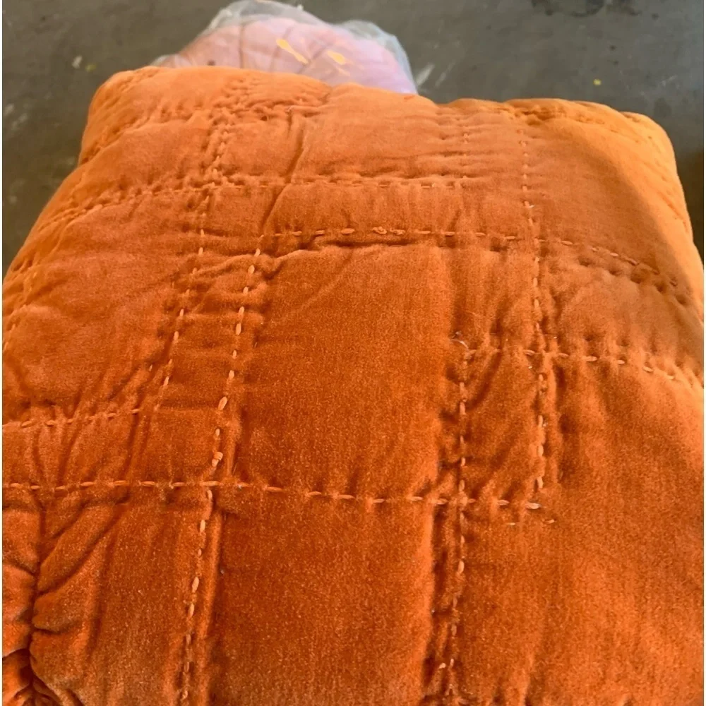 Quilted Cotton Velvet Square Throw Pillow Rust -Opalhouse designed with Jungalow